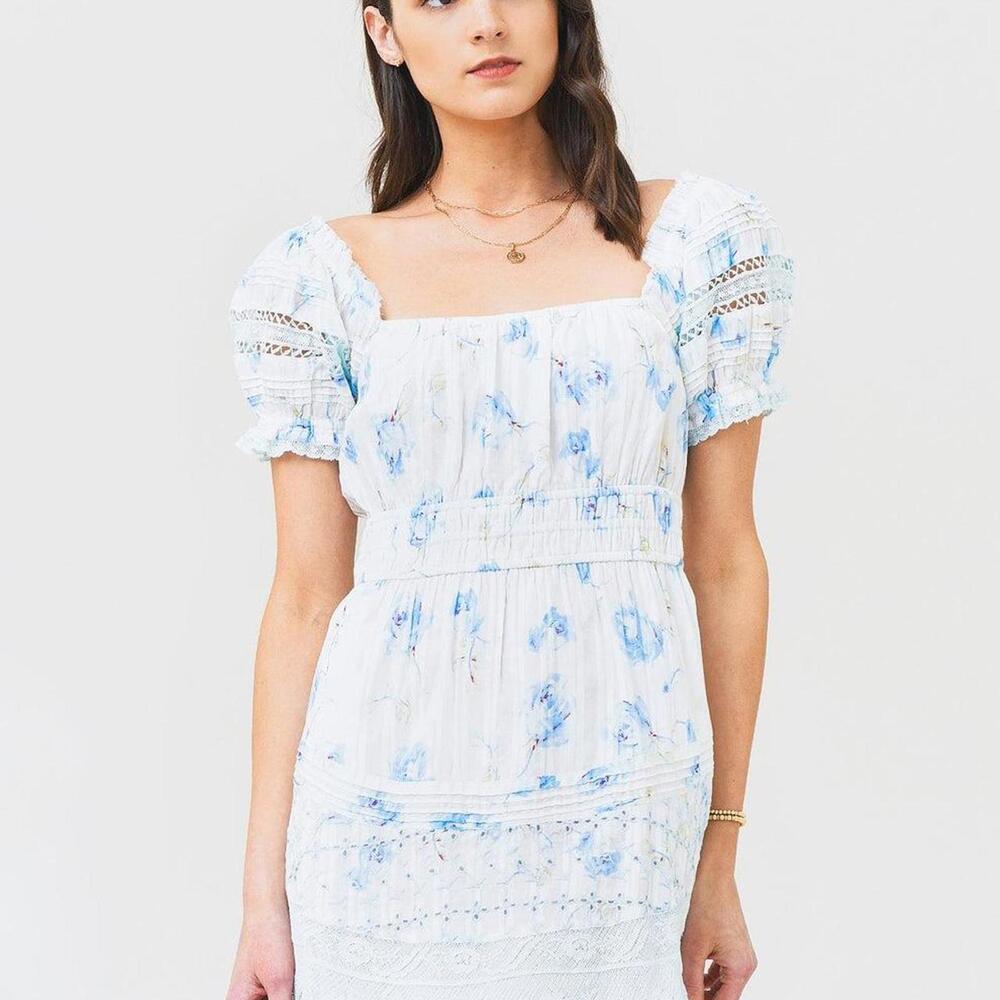 LoveShackFancy Women's White and Blue Dress